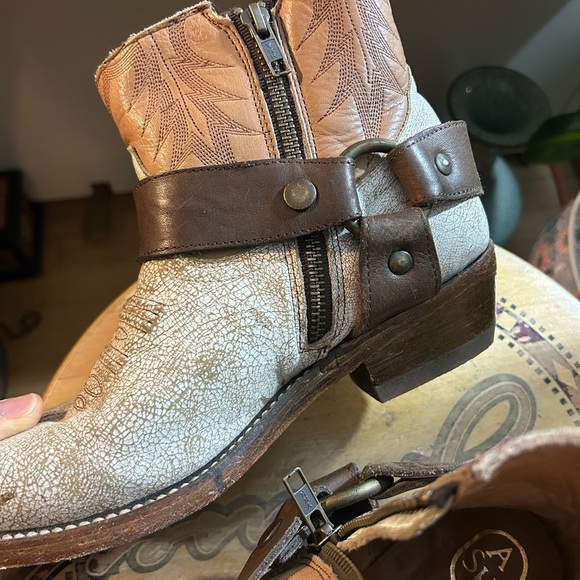 ASH Vintage Distressed Gold Brown Straps ankle Leather cowboy boots bootie 38 - Picture 14 of 16